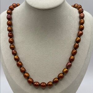 GSJ Jewelry Sterling Silver 925 Chocolate Cultured Pearl Necklace 18”L New
